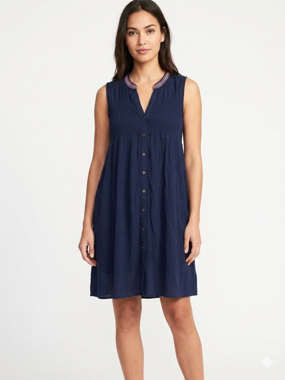 Knox Rose Navy Dress with Pink Embroidered Trim